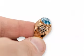 Оригинално ретро 14k розово злато Аквамарин Пръстен Винтидж vrc078r